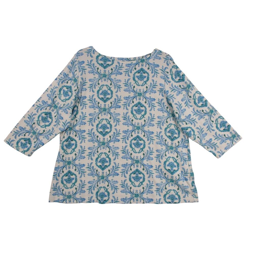 Croft‎ & Barrow 1X Womens Blue Floral Pattern Cotton Top
